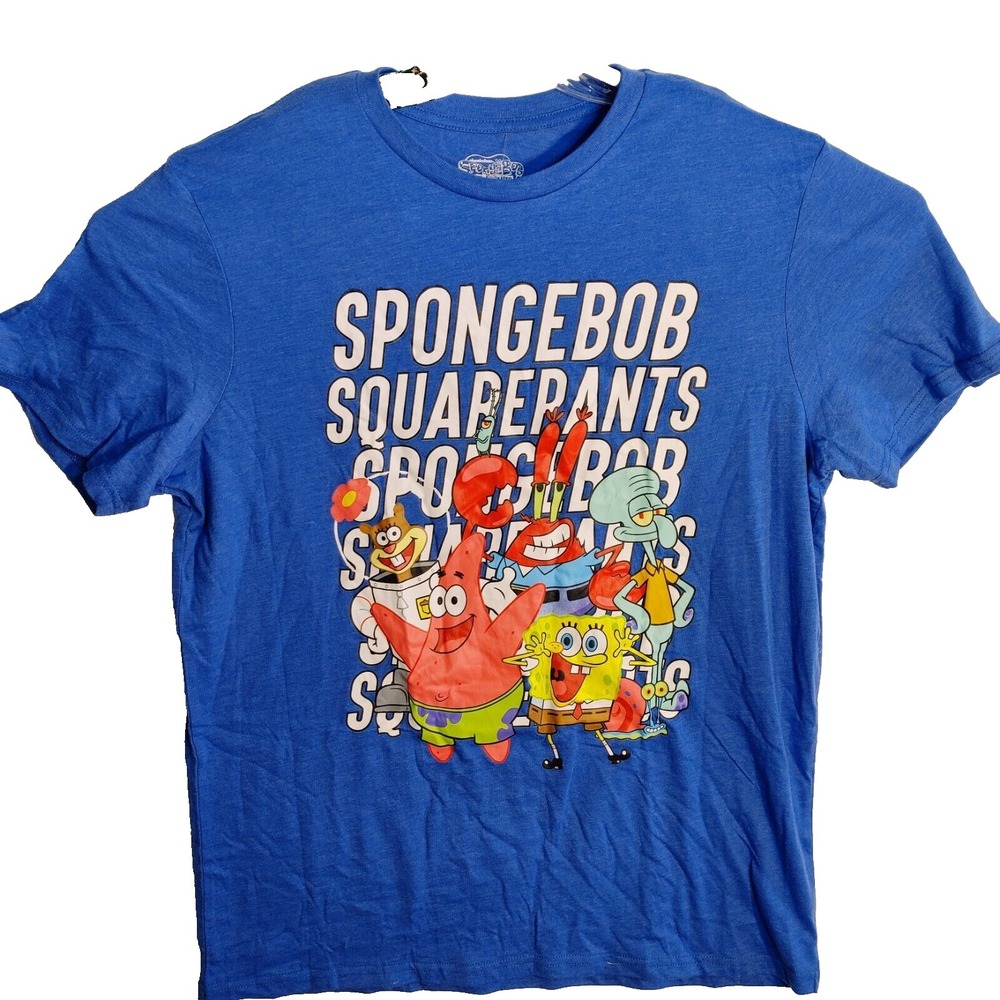 SpongeBob SquarePants Men's T-Shirt Size XL  Blue Graphics Nickelodeon Cartoon